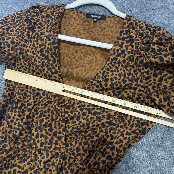 Madewell Wrap Dress XXS Leopard Print Brown Flutter Short Sleeve Mini - Picture 9 of 13